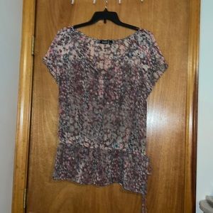 Multicolored Plus Size below waist scrunched tie blouse